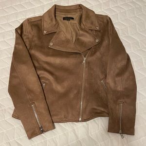 ANN TAYLOR $159 CAMEL FAUX SUEDE MOTO SWEATER JACKET SZ M Zipper